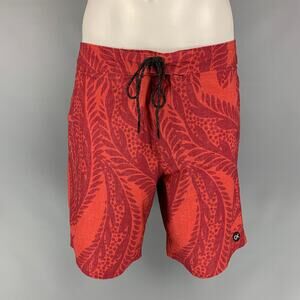 OUTTER ORIGINAL Size 32 Red Floral Polyamide Blend Swim Trunks
